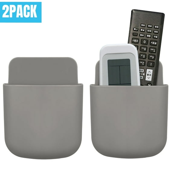 2 Pack Remote Holders Wall Mount Hole Free, Self-Adhesive Storage Box, Pen Holder Remote Control Holder for Home, Office, School Supply, Gray