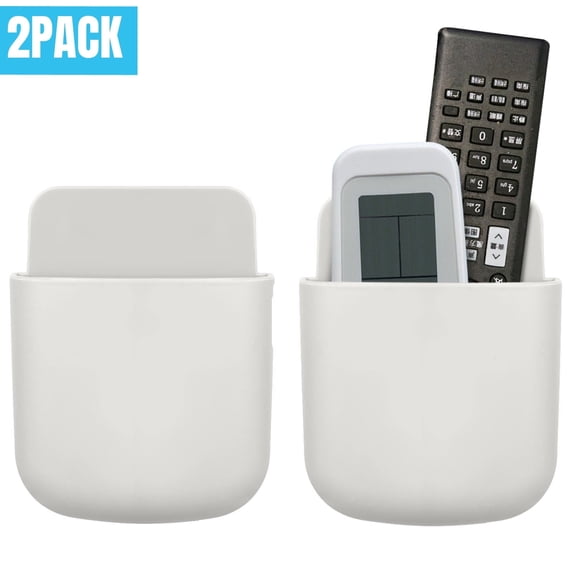 2 Pack Remote Holders Wall Mount Hole Free, Self-Adhesive Storage Box, Pen Holder Remote Control Holder for Home, Office, School Supply, White