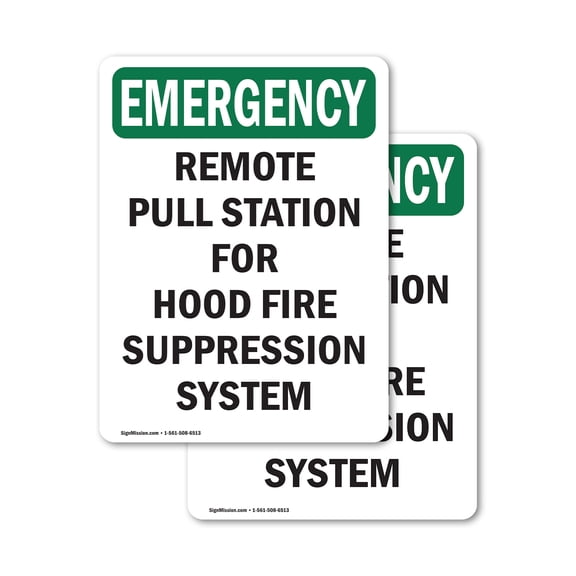 (2 Pack) Remote Pull Station For Hood Fire OSHA Emergency Sign