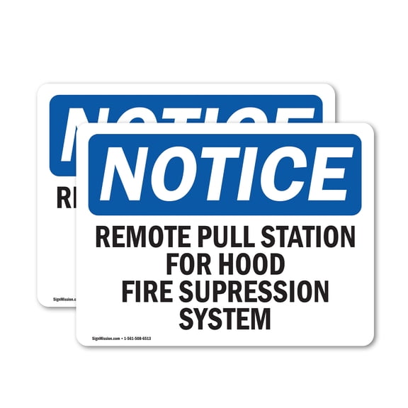 (2 Pack) Remote Pull Station For Hood Fire Suppression OSHA Notice Sign