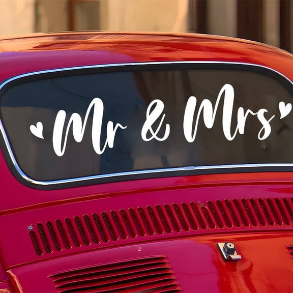 2-Pack Removable Artistic Lettering "Mr & Mrs" Wedding Car Window Stickers Double Sided Visible High Quality Wedding Car Decor