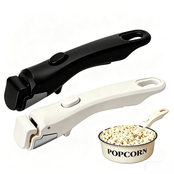 2 Pack Removable Pot Pan Handle, Universal Detachable Replacement Grip, Heat Resistant Non-Slip Cookware Handle, Space Saving Kitchen Gadgets, Black+White