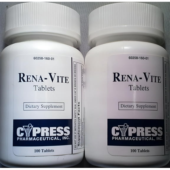 [2 Pack] Rena-vite Renal Dietary Supplement 100 Ct. Pack of 2 Bottles Compare to Nephrovite & Nephrocaps &
