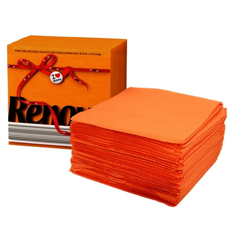 (2 Pack) Renova Orange Paper Napkins, 6 in, 70 Count