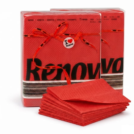 (2 Pack) Renova Red Paper Napkins, 6 in, 70 Count