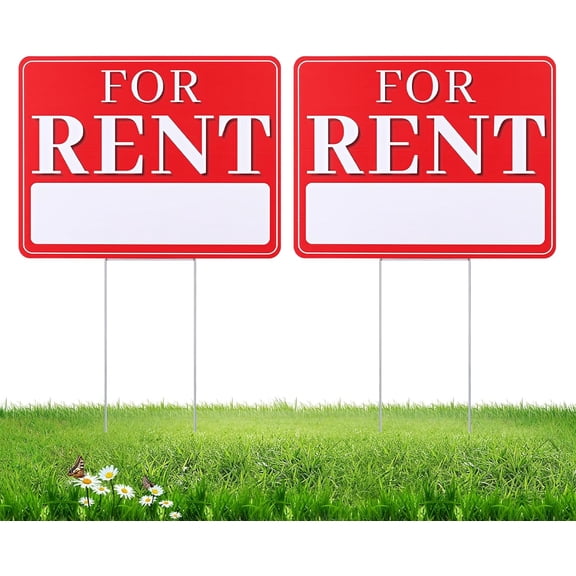 2 Pack For Rent Signs with Stakes 17 x 13 Inches Double Sided Yard Sign Weatherproof Corrugated Plastic For Rent Signs Yard Kit and Real Estate Agent Supplies