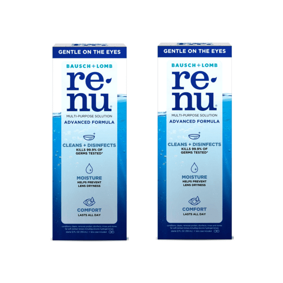 2 Pack - Renu Contact Lens Solution, Advanced Formula Multipurpose Lens Cleaner for Eye Contacts, Cleaning, Moisturizing and Disinfecting Care for Soft & Silicon Hydrogel Lenses, 12 Fl Oz