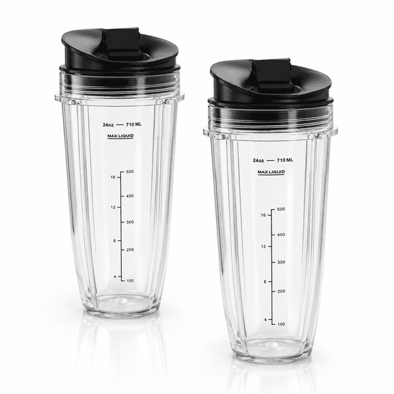 2 Pack Replacement 24Oz Cup with Spout Lid for Nutri Ninja Auto IQ Series Blenders with BL450/BL454/BL456/BL480/BL481
