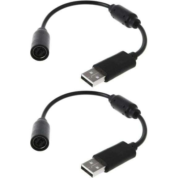 2 Pack Replacement Dongle USB Breakaway Cable for Xbox 360 Wired Controllers, Extension Adapter Cable for Xbox 360 -2 Pack Black