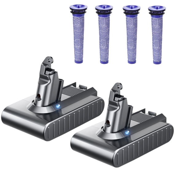 2-Pack Replacement for Dyson V6 Li-ion Battery 7.0Ah 21.6V Compatible with vtc4 SV03 SV04 DC58 DC59 DC61 DC62 DC72 DC74 Animal SV05 SV06 SV07 SV09 Handheld Vacuum Cleaner + Filters