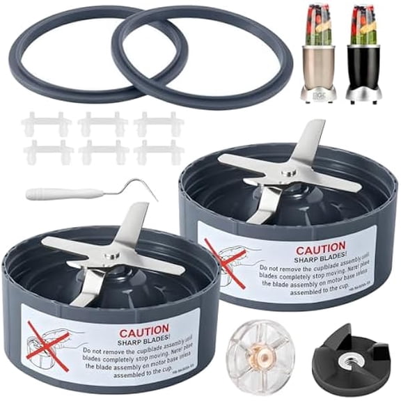 2-Pack Replacement Extractor Blade Set, Fit for 600w/ 900w Pro Series Blender with Food-grade Silicone Rubber Gaskets Seal Ring for Blade Replacement Parts Compatible with NutriBullet