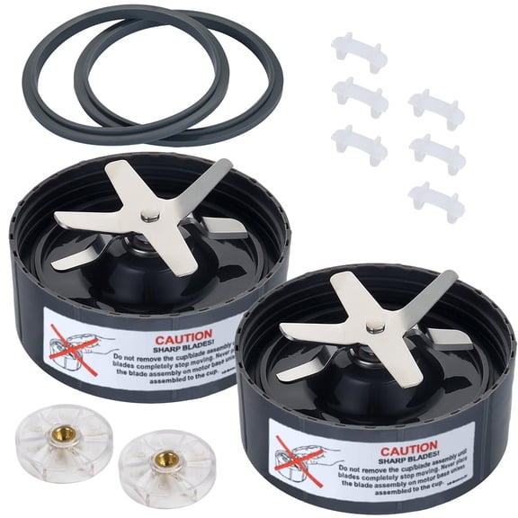 2 Pack Replacement Extractor Cross Blade Compatible with NutriBullet 600W & Pro 900W, Blender Parts with 2 Rubber Gaskets & 6 Shock Pads & 2 Motor Top Base Gear for Smoothies and Shakes
