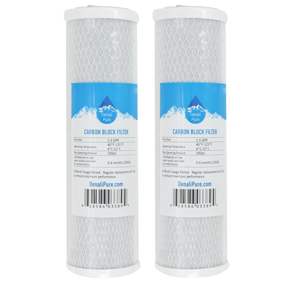 2-Pack Replacement for Seachem Pinnacle+ RO/DI Activated Carbon Block Filter - Universal 10 inch Filter for Seachem Pinnacle+ RO/DI - Denali Pure Brand