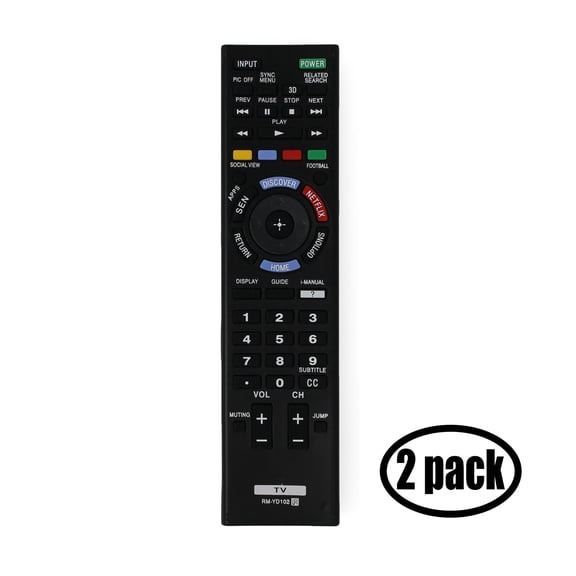 2 Pack Replacement Sony RM-YD102 TV Remote Control for Sony KDL55W800B Television