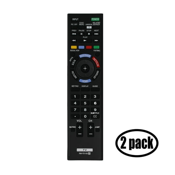 2 Pack Replacement Sony RM-YD103 TV Remote Control for Sony KDL-60W630B Television