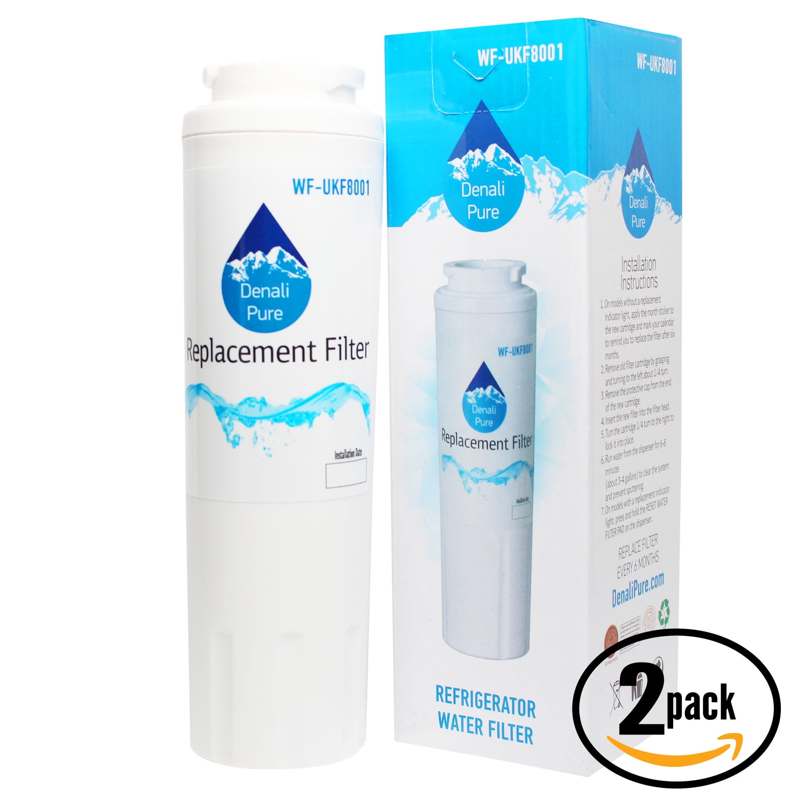 2-Pack Replacement Whirlpool GI6SARXXF01 Refrigerator Water Filter - Compatible Whirlpool 4396395 Fridge Water Filter Cartridge