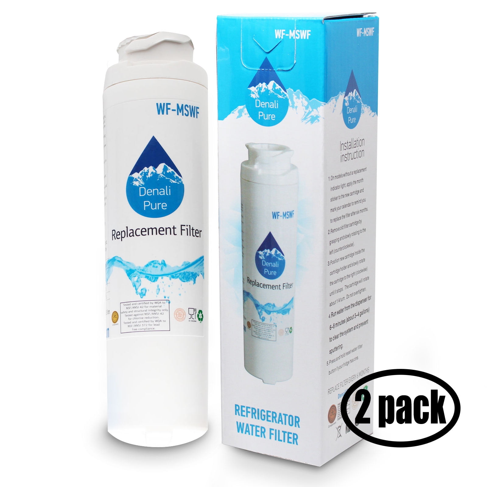 2-Pack Replacement for General Electric MSWF Refrigerator Water Filter - Compatible with General Electric MSWF Fridge Water Filter Cartridge