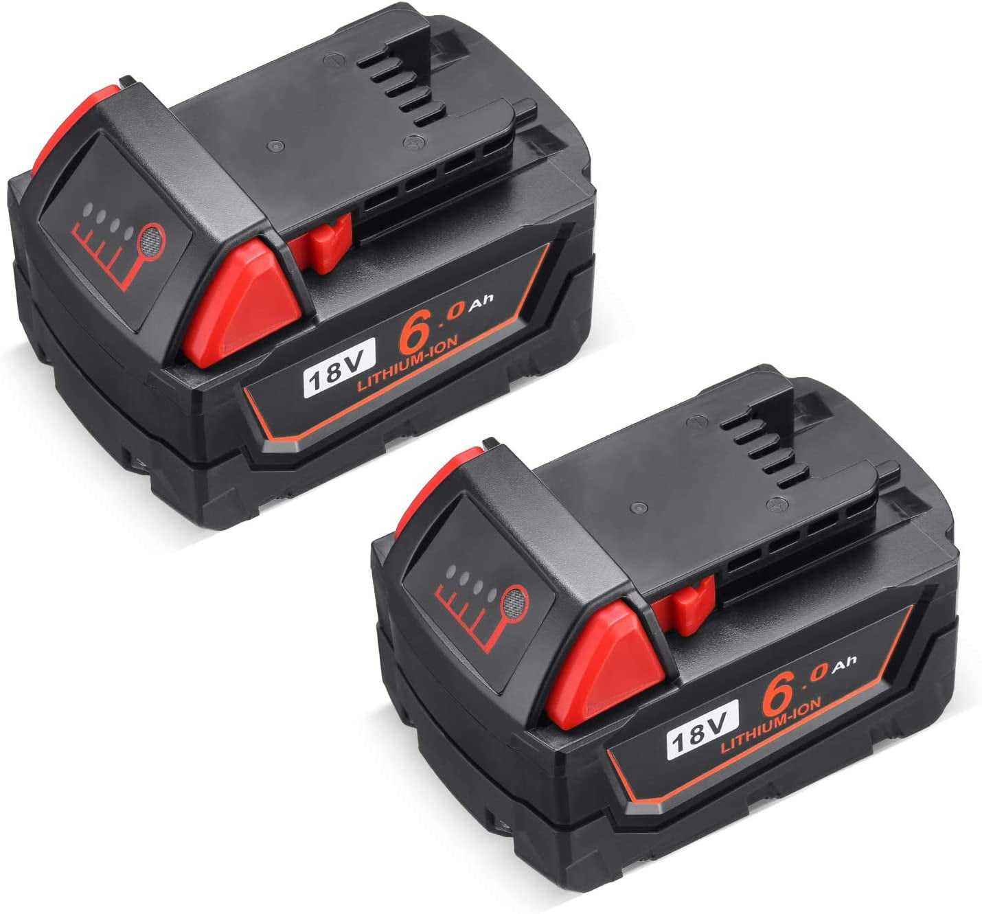 2-Pack Of 6.0Ah High-Capacity Replacement Batteries For Milwaukee M18 18V Cordless Tools