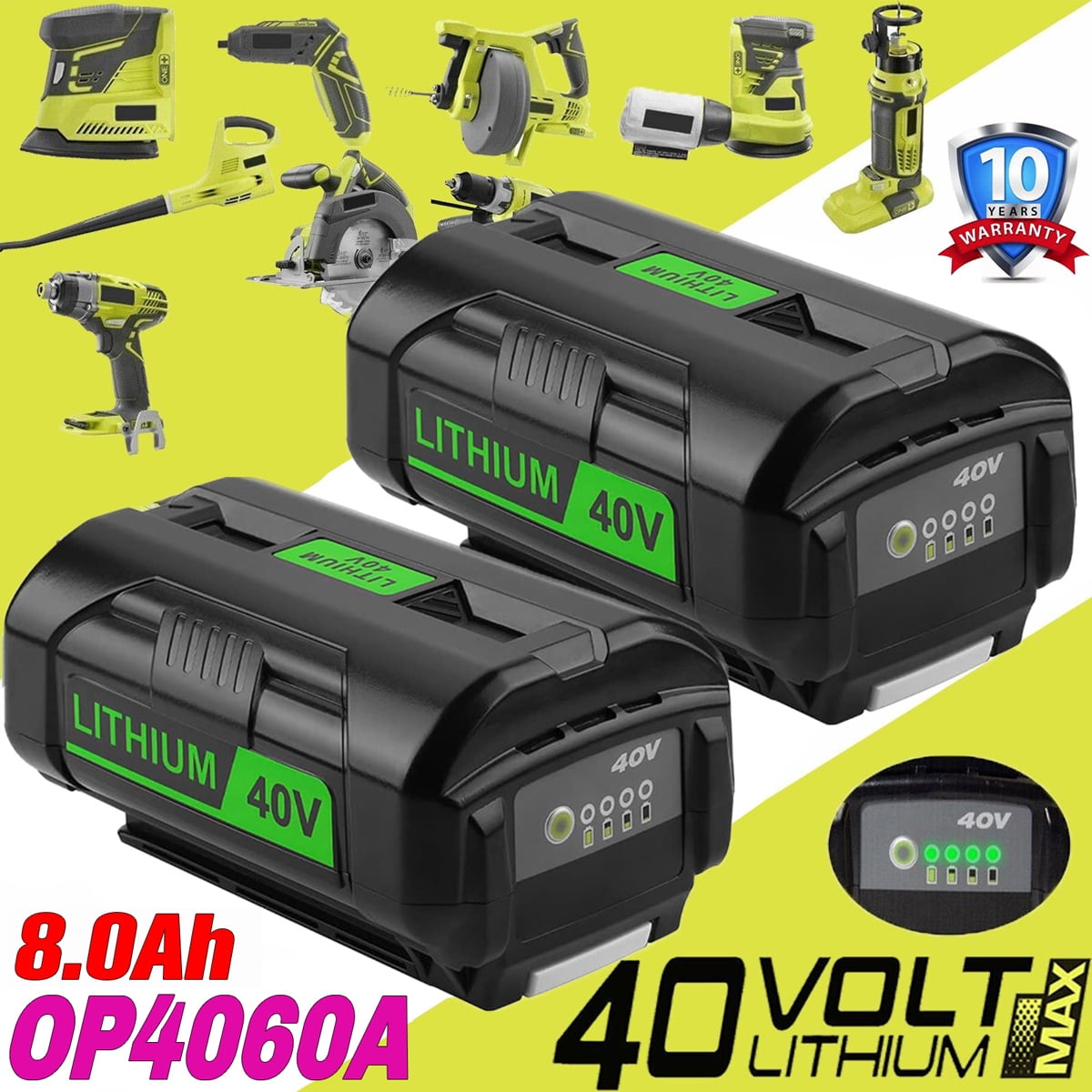 2-Pack Replacement for Ryobi 40V Battery 8.0Ah OP4040 OP40401 OP4050 OP40201 Cordless Power Tools
