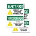 thumbnail image 1 of (2 Pack) Report All Injuries Immediately OSHA Safety First Sign 10 Inch X 14 Inch Plastic Sign, Weather Resistant, UV Protected for Workplace, Business, and Construction Site, Made in, 1 of 8