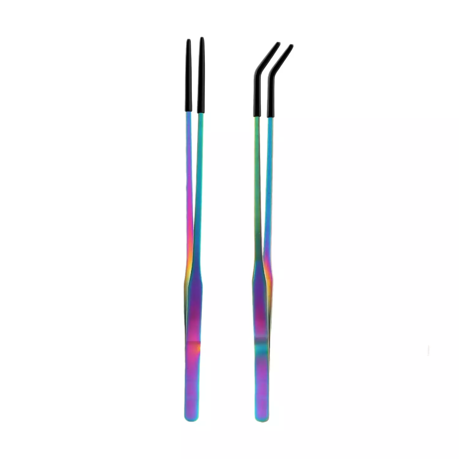 2 Pack Reptile Feeding Tongs, 10.6" Stainless Steel Straight & Curved Tweezers with Rubber Tips for Bearded Dragons, Lizards, Aquariums & Terrariums