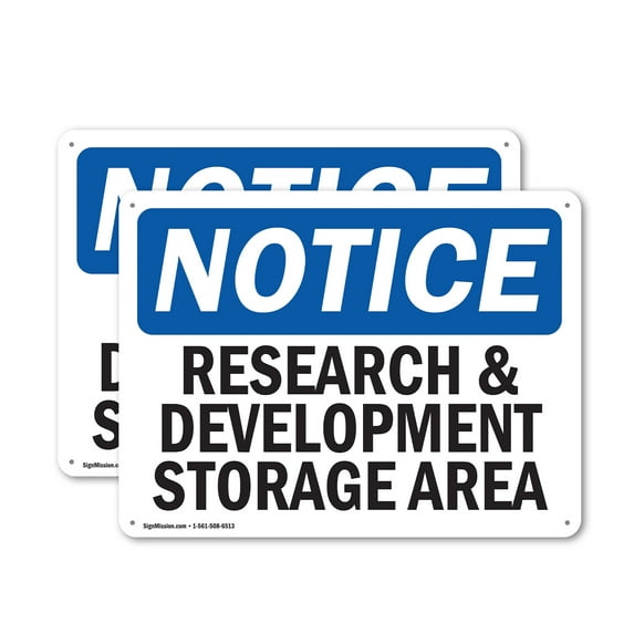 (2 Pack) Research And Development Storage Area OSHA Notice Sign 18 Inch X 12 Inch Plastic Sign, Weather Resistant, UV Protected for Workplace, Business, and Construction Site, Made in