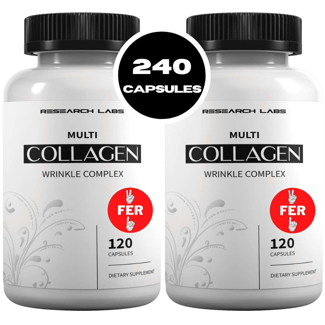 2 Pack Research Labs 240 Collagen Pills - 6000 mg. Collagen Capsules Collagen Powder Supplement.  Grass Fed Anti-Aging Support