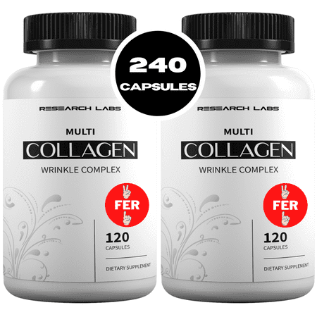 2 Pack Research Labs 240 Collagen Pills - 6000 mg. Collagen Capsules Collagen Powder Supplement