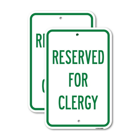 (2 Pack) Reserved For Clergy | 12" X 18" Heavy-Gauge Aluminum Sign | Rust Free Aluminum, Weather Resistant, Waterproof, Fade Resistant, 2 Pre-drilled Holes