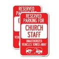 thumbnail image 1 of (2 Pack) Reserved Parking for Church Staff Unauthorized Vehicles Towed Away (With Tow Away Graphic) | 18" X 24" Heavy-Gauge Aluminum Sign | Rust Free Aluminum, Weather Resistant,, 1 of 4