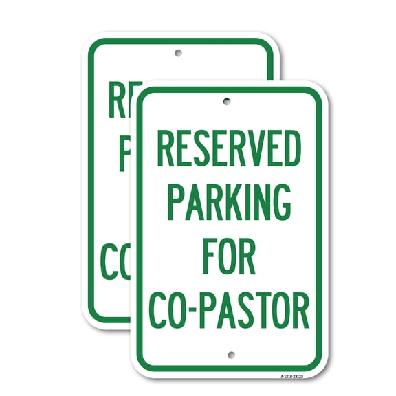 (2 Pack) Reserved Parking for Co-Pastor | 12" X 18" Heavy-Gauge Aluminum Sign | Rust Free Aluminum, Weather Resistant, Waterproof, Fade Resistant, 2 Pre-drilled Holes