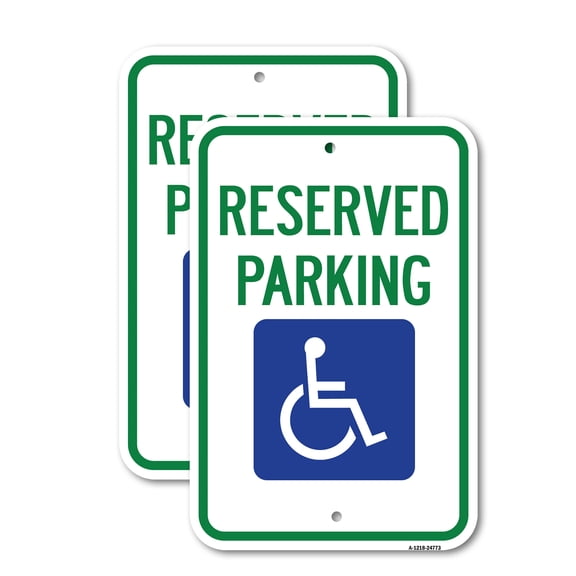 (2 Pack) Reserved Parking With Handicapped Symbol | 12" X 18" Heavy-Gauge Aluminum Sign | Rust Free Aluminum, Weather Resistant, Waterproof, Fade Resistant, 2 Pre-drilled Holes