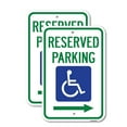 thumbnail image 1 of (2 Pack) Reserved Parking With Handicapped Symbol With Righ | 12" X 18" Heavy-Gauge Aluminum Sign | Rust Free Aluminum, Weather Resistant, Waterproof, Fade Resistant, 2 Pre-drilled, 1 of 4