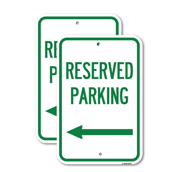 (2 Pack) Reserved Parking (Left Arrow) | 12" X 18" Heavy-Gauge Aluminum Sign | Rust Free Aluminum, Weather Resistant, Waterproof, Fade Resistant, 2 Pre-drilled Holes