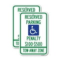 thumbnail image 1 of (2 Pack) Reserved Parking Penalty $100 to $500 Tow-Away Zone with Symbol | 12" X 18" Heavy-Gauge Aluminum Sign | Rust Free Aluminum, Weather Resistant, Waterproof, Fade Resistant, 2, 1 of 4