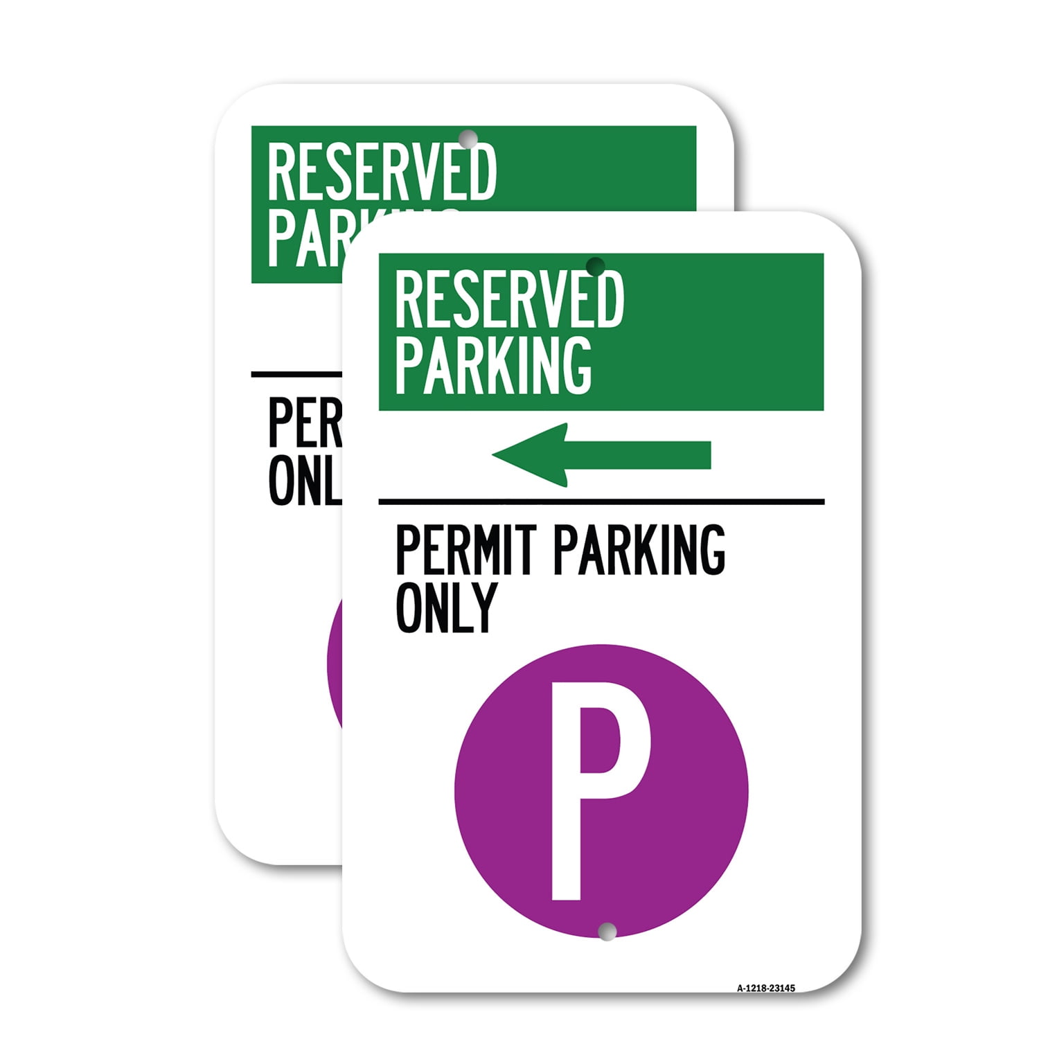 (2 Pack) Reserved Parking Permit Parking Only with Symbol and Left
