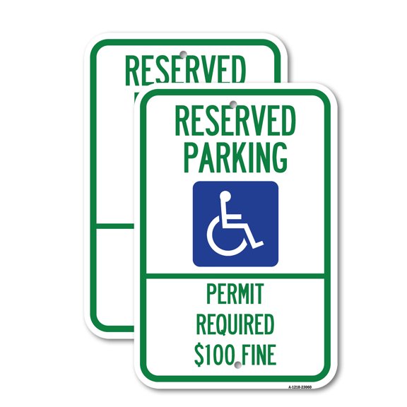 (2 Pack) Reserved Parking Permit Required $100 Fine | 12" X 18" Heavy-Gauge Aluminum Sign | Rust Free Aluminum, Weather Resistant, Waterproof, Fade Resistant, 2 Pre-drilled Holes