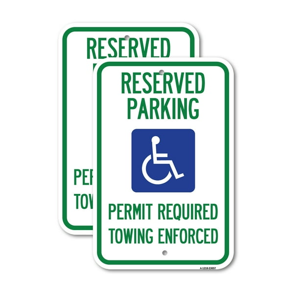 (2 Pack) Reserved Parking Permit Required Towing Enforced (With Graphic) | 12" X 18" Heavy-Gauge Aluminum Sign | Rust Free Aluminum, Weather Resistant, Waterproof, Fade Resistant, 2