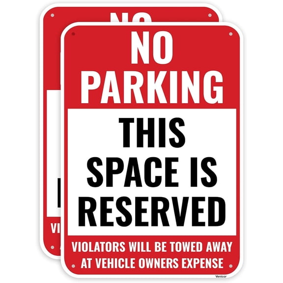 2 Pack Reserved Parking Sign, 12 x 8 Inches - Aluminum - No Parking This Space Is Reserved Metal Sign - Private Parking/Without a frame