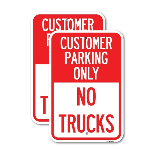 (2 Pack) Reserved Parking Sign Customer Parking Only, No Trucks | 18" X 24" Heavy-Gauge Aluminum Sign | Rust Free Aluminum, Weather Resistant, Waterproof, Fade Resistant, 2 Pre-drilled Holes