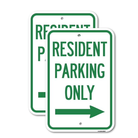 (2 Pack) Reserved Parking Sign Resident Parking Only (With Right Arrow) | 18" X 24" Heavy-Gauge Aluminum Sign | Rust Free Aluminum, Weather Resistant, Waterproof, Fade Resistant, 2