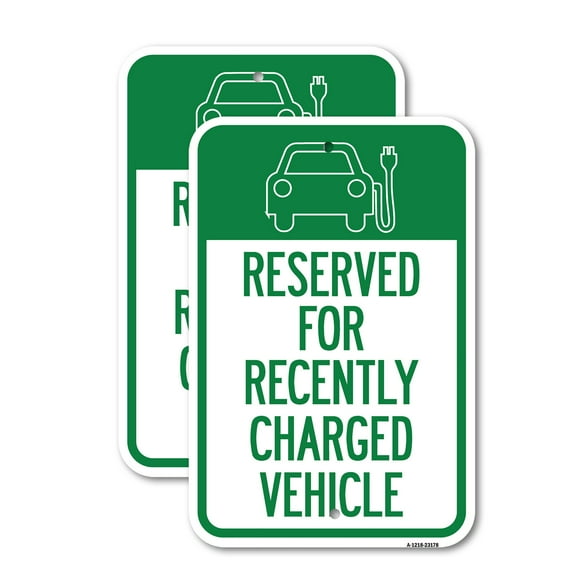(2 Pack) Reserved for Recently Charged Vehicle with Graphic | 18" X 24" Heavy-Gauge Aluminum Sign | Rust Free Aluminum, Weather Resistant, Waterproof, Fade Resistant, 2 Pre-drilled