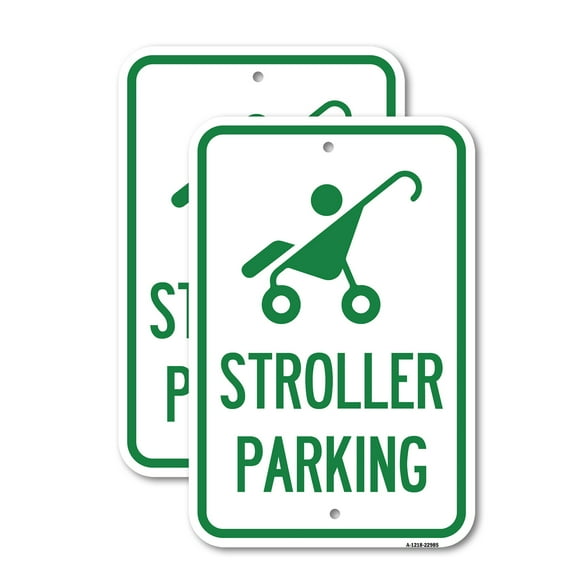 (2 Pack) Reserved Stroller Parking (With Graphic) | 12" X 18" Heavy-Gauge Aluminum Sign | Rust Free Aluminum, Weather Resistant, Waterproof, Fade Resistant, 2 Pre-drilled Holes