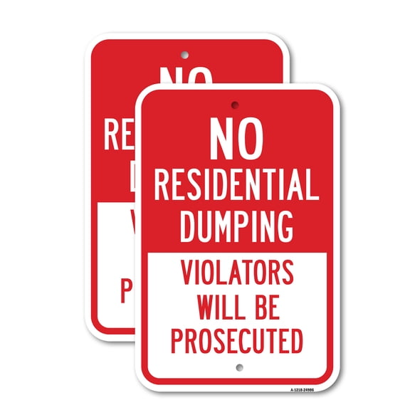 (2 Pack) No Residential Dumping Violators Will Be Prosecute | 18" X 24" Heavy-Gauge Aluminum Sign | Rust Free Aluminum, Weather Resistant, Waterproof, Fade Resistant, 2 Pre-drilled