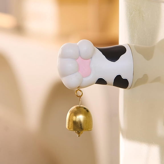 2-Pack Resin Cat Paw Shopkeepers Bell with Cow Spots, Brass Wind Chime for Door Entrance, Magnetic Fridge Decor & Business Entry Alert