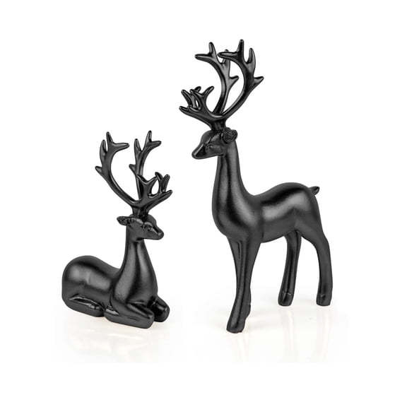 2 Pack Resin Christmas Reindeer Figurines Deer Statues Elk Sculpture Deer Ornaments for Living Room Figurine Statues TV Cabinet Home Office Wine Cabinet Decoration Xmas Gifts(Black)