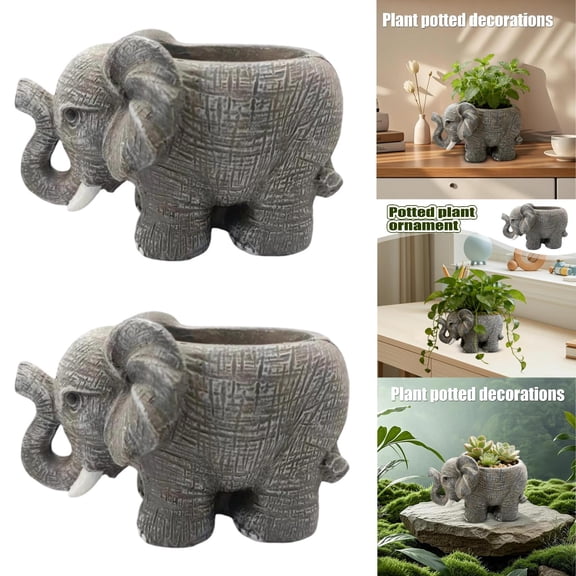 2 Pack Resin Elephant Planter Cute Creative Plant Pot for Outdoor Courtyard Garden Decor, Weatherproof Decorative Container for Patio Flowers Succulents - 1 Pot