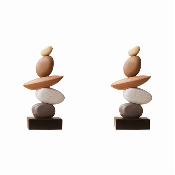 2-Pack Resin Stacked Stones Sculpture - Modern Abstract Rock Art for Living Room, Hallway, Desk Decor