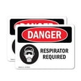 thumbnail image 1 of (2 Pack) Respirator Required OSHA Danger Sign 10 Inch X 7 Inch Vinyl Label Decal Sticker Weather Resistant, UV Protected for Workplace, Business, and Construction Site, Made in the USA, 1 of 7