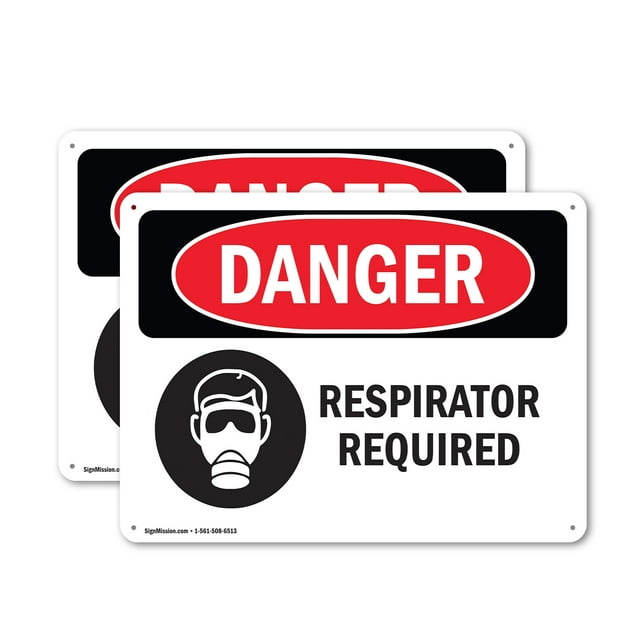 (2 Pack) Respirator Required OSHA Danger Sign 14 Inch X 10 Inch Plastic Sign, Weather Resistant, UV Protected for Workplace, Business, and Construction Site, Made in the USA